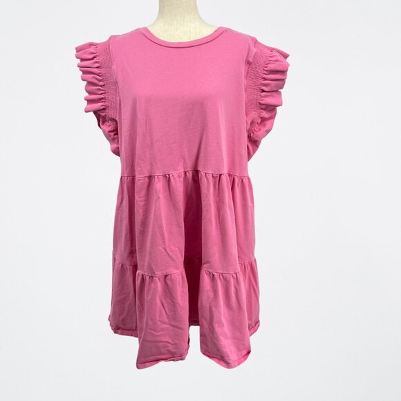English Factory Dresses & Skirts - English Factory Plus Size Bubblegum Pink Flutter Sleeve Dress - 3X